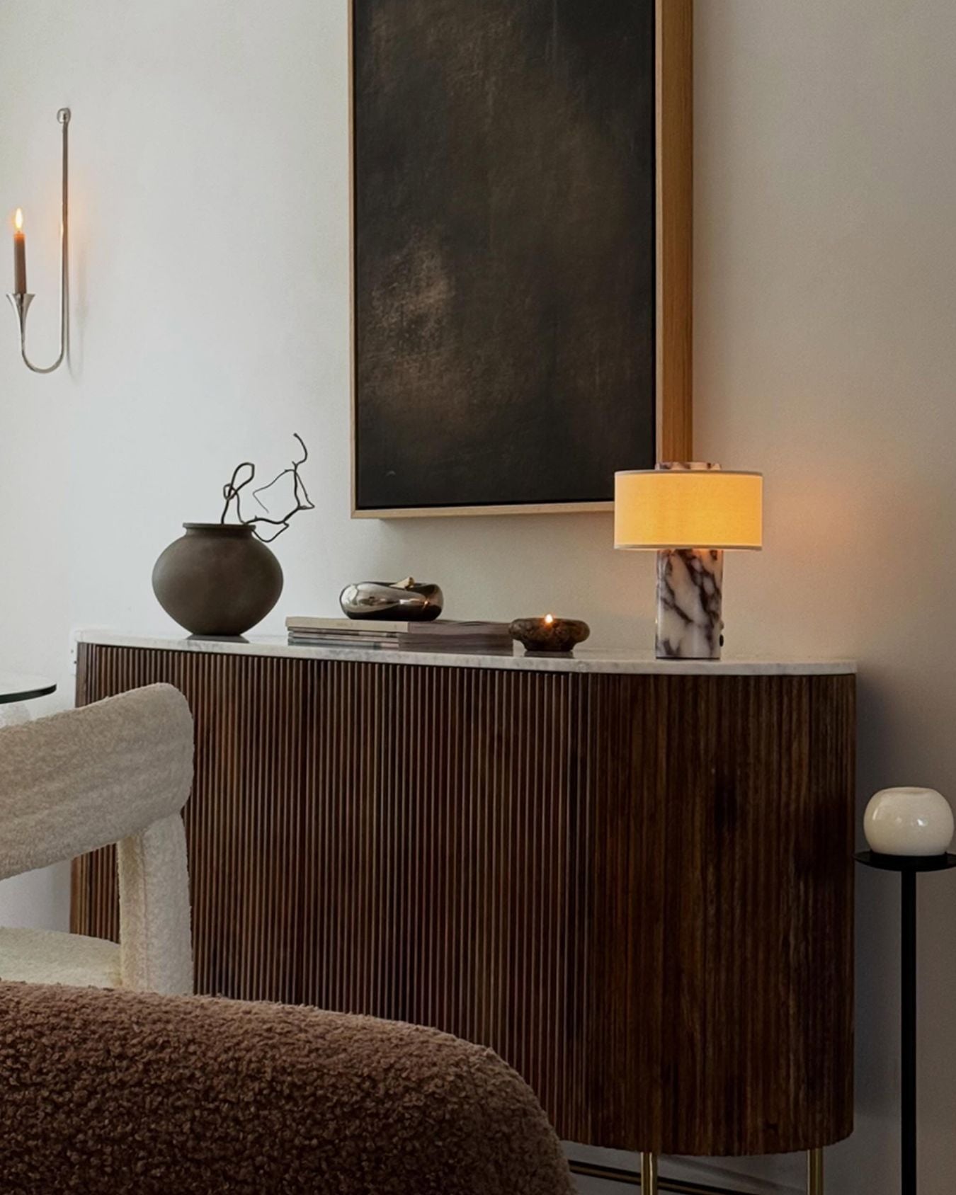 Auríe tragbare Lampe | Calacatta Viola Marmor und Leinen