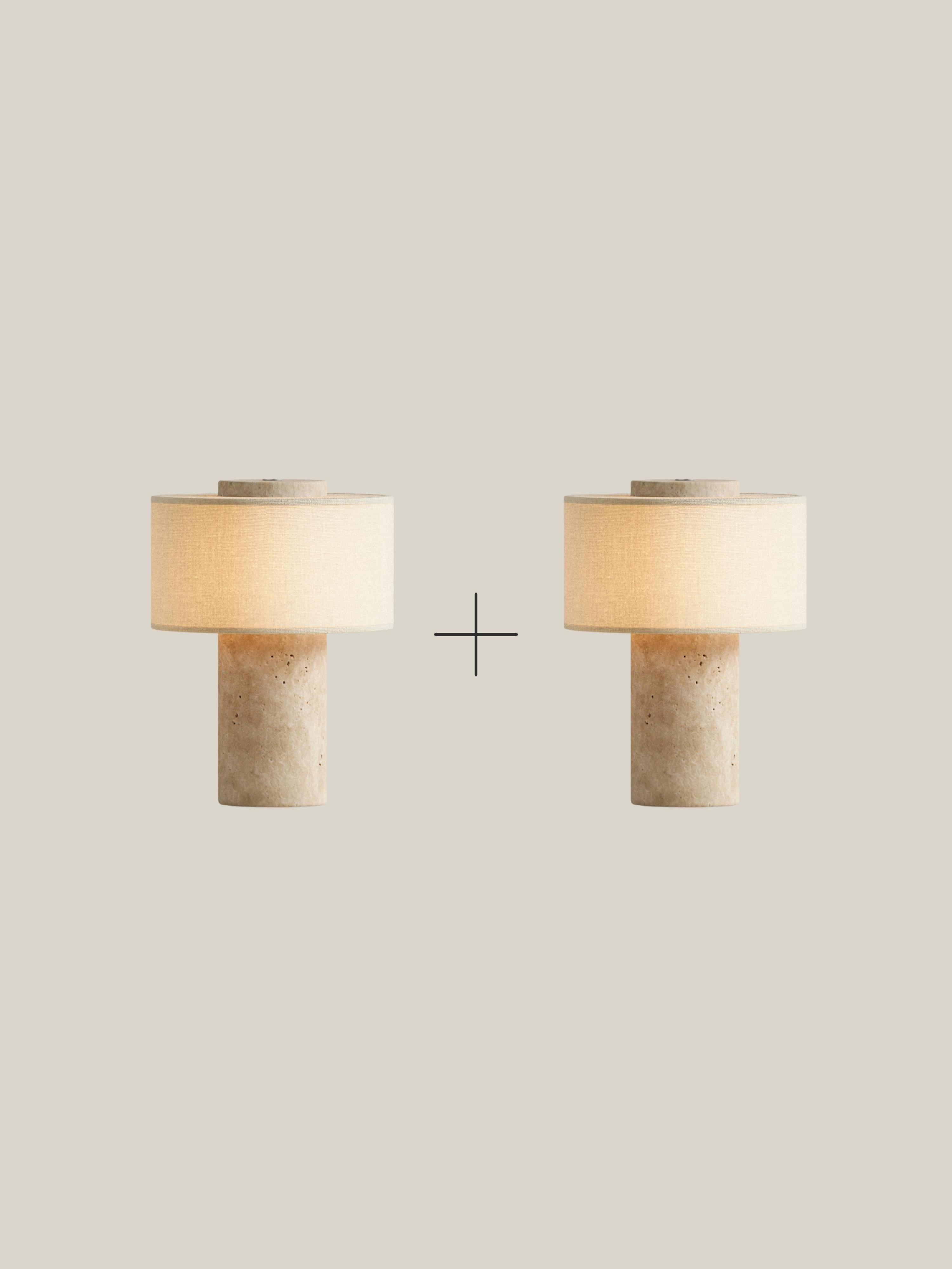 Auríe Portable Lamp | Travertine Stone & Linen