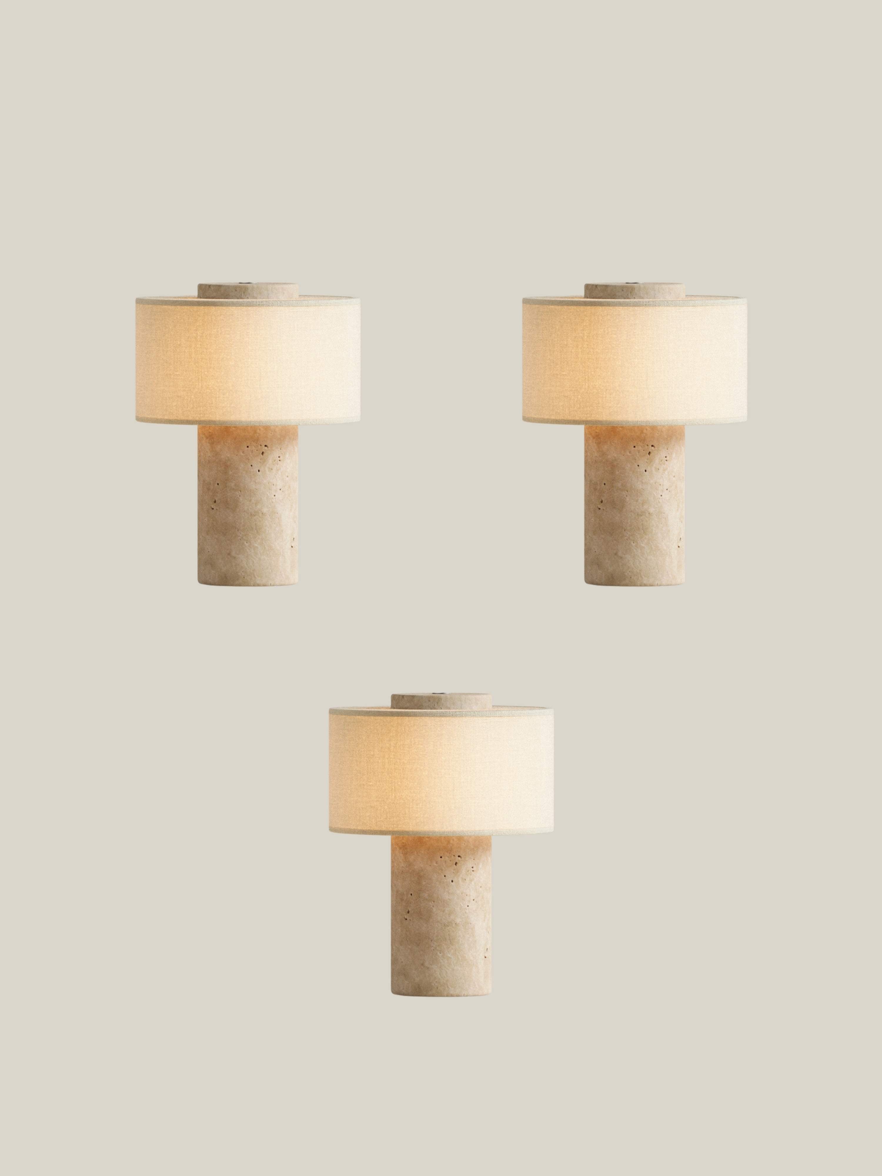 Auríe Portable Lamp | Travertine Stone & Linen