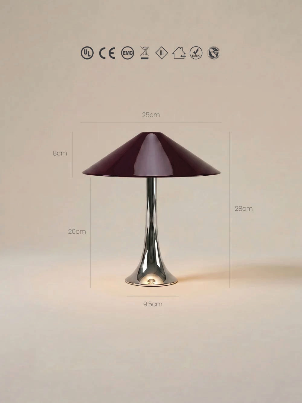 Nova Large Portable Lamp | Chrome & Burgundy Shade