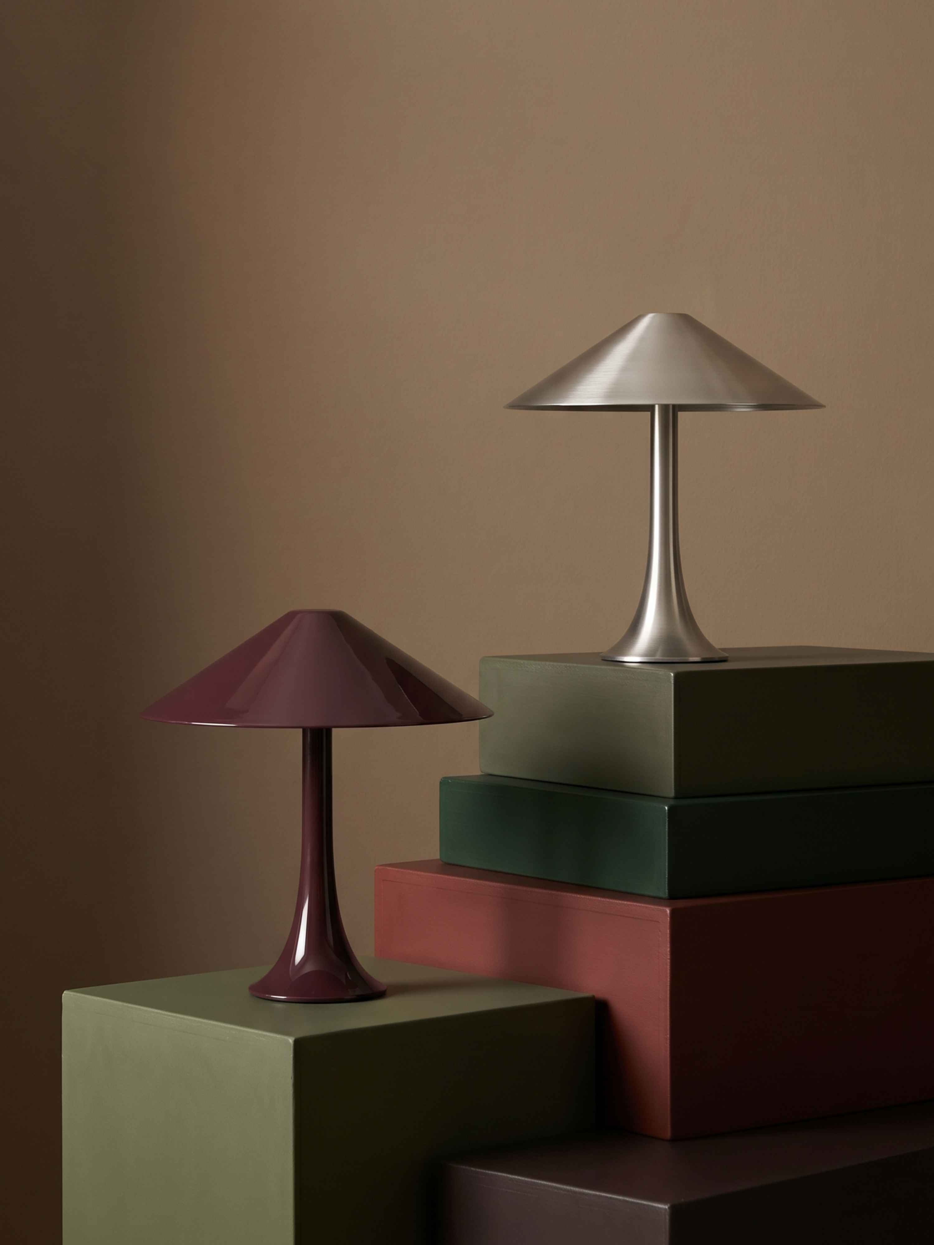 Nova Large Portable Lamp | Aqua Base & Brown Shade