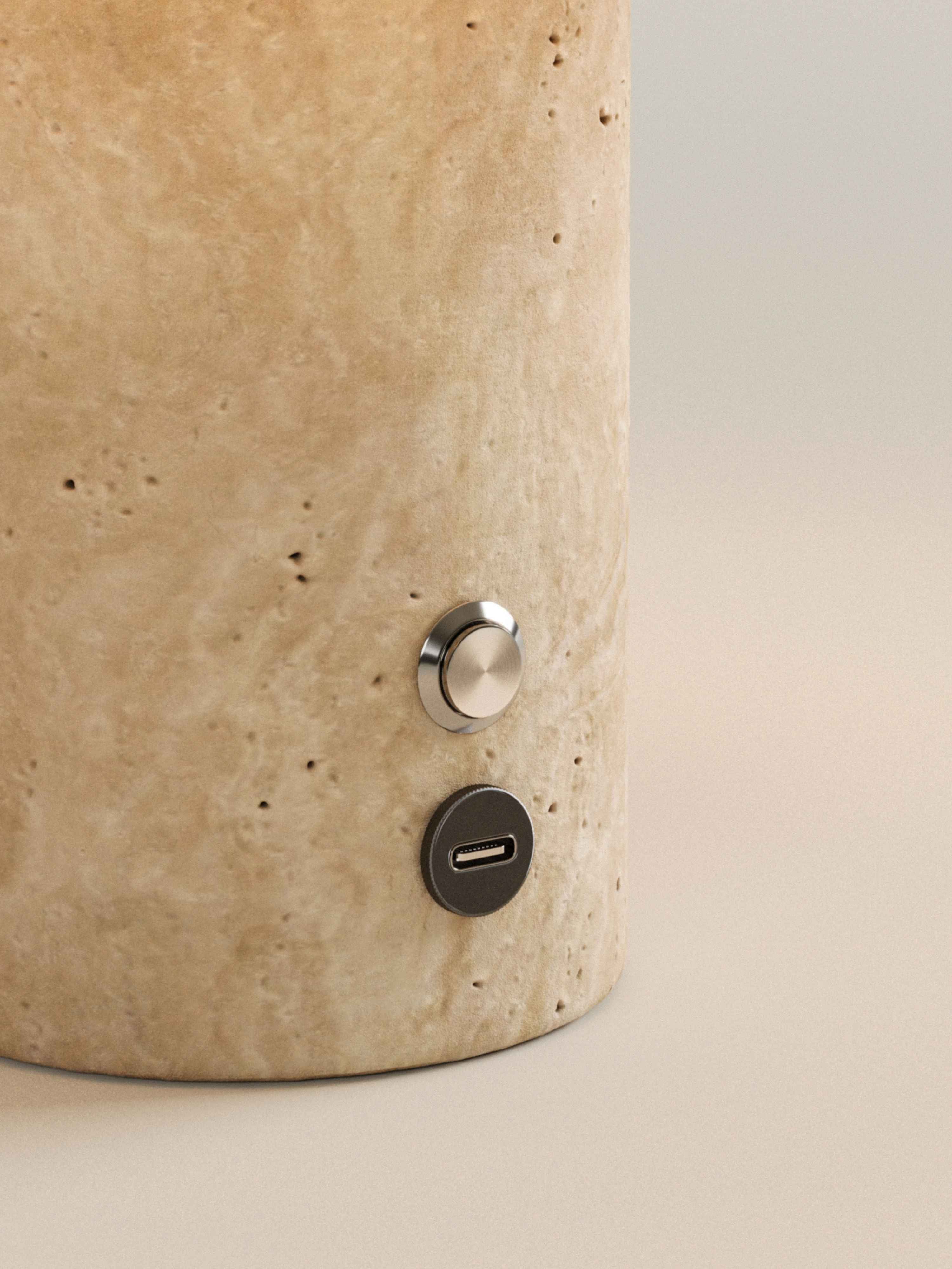 Auríe Portable Lamp | Travertine Stone & Linen