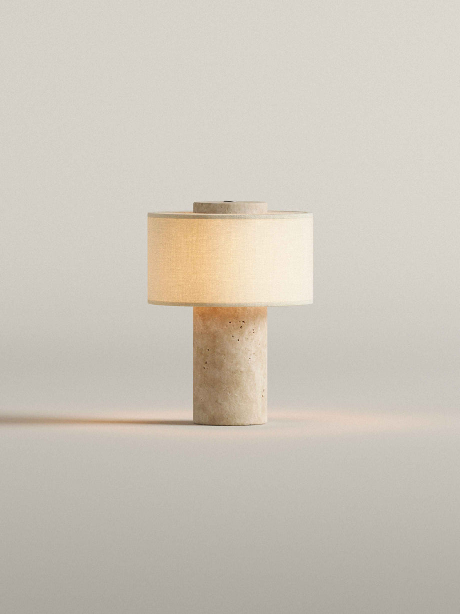 Auríe Tragbare Lampe | Travertinstein & Leinen