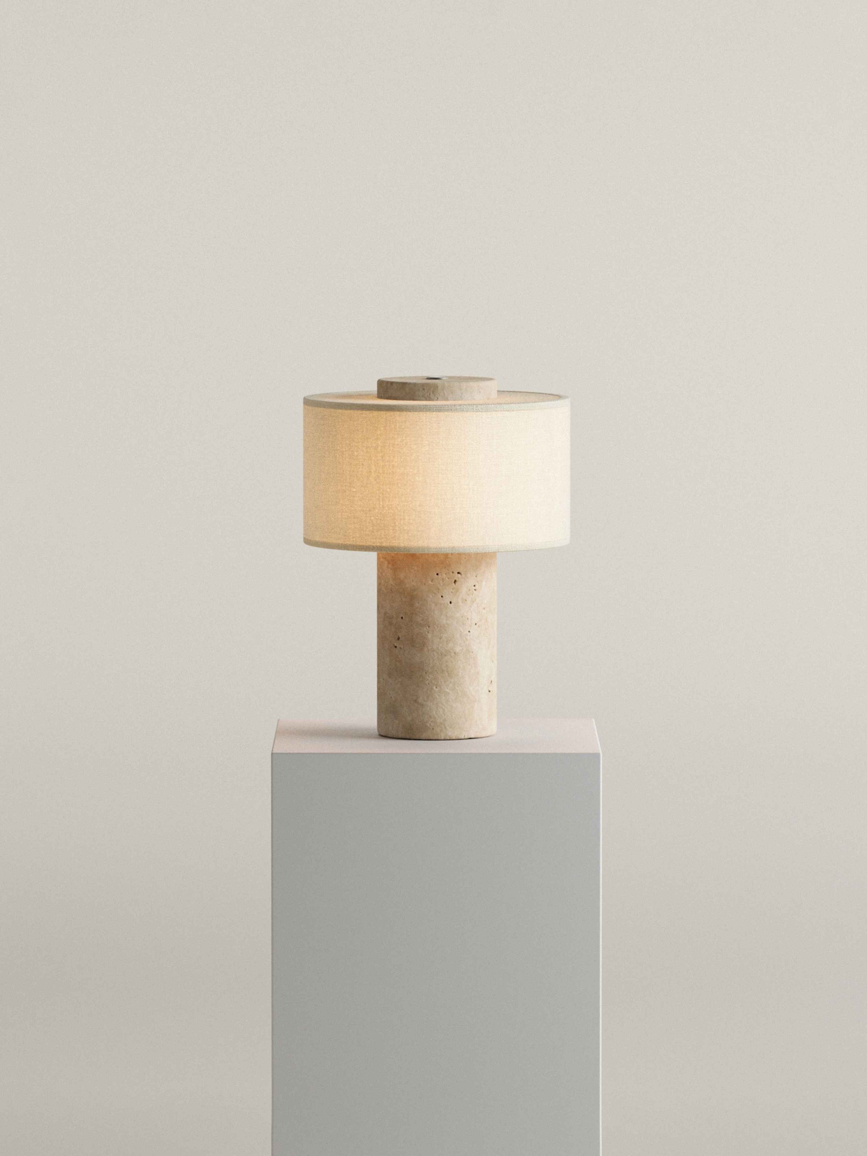 Auríe Portable Lamp | Travertine Stone & Linen