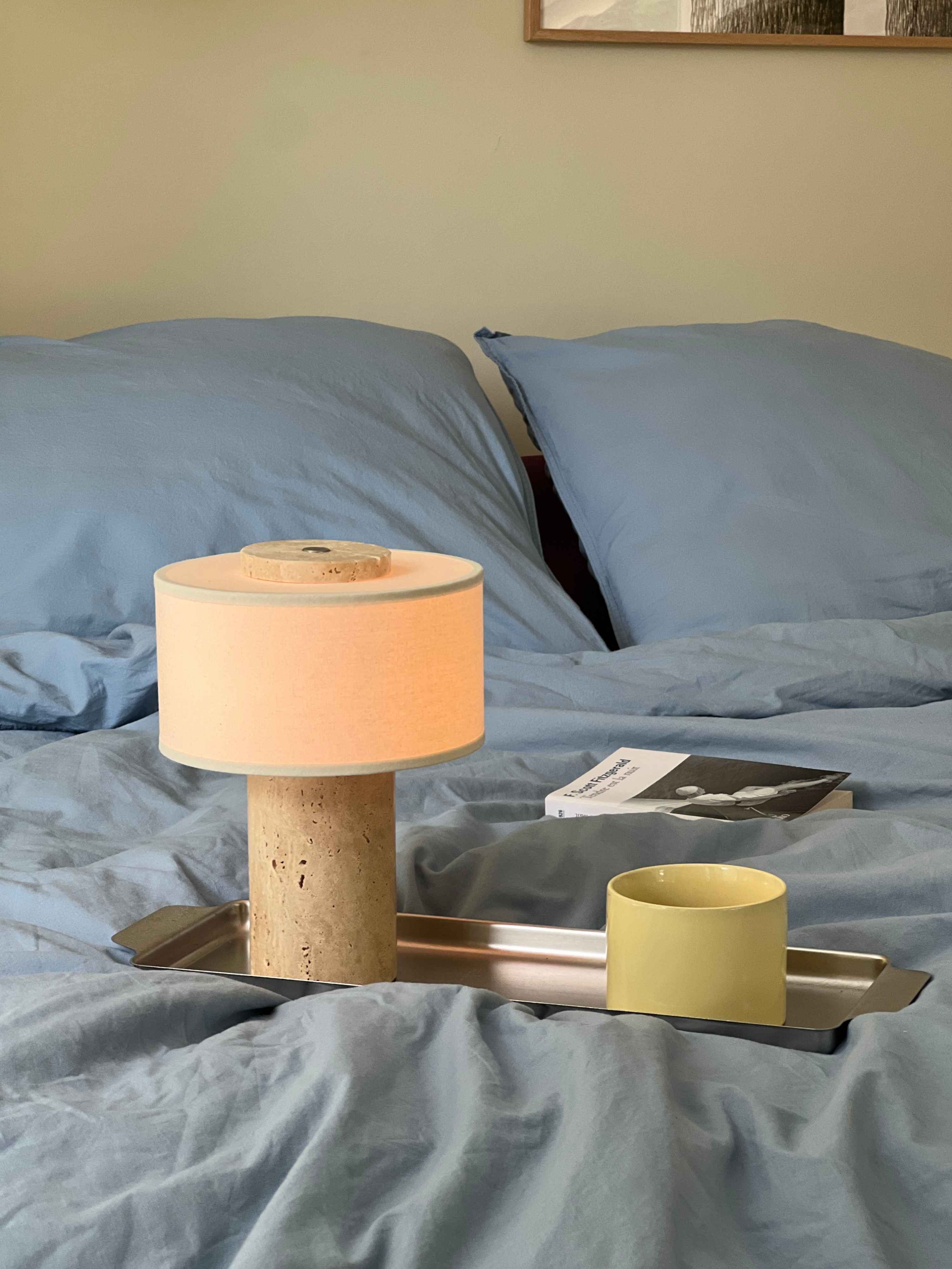 Auríe Portable Lamp | Travertine Stone & Linen