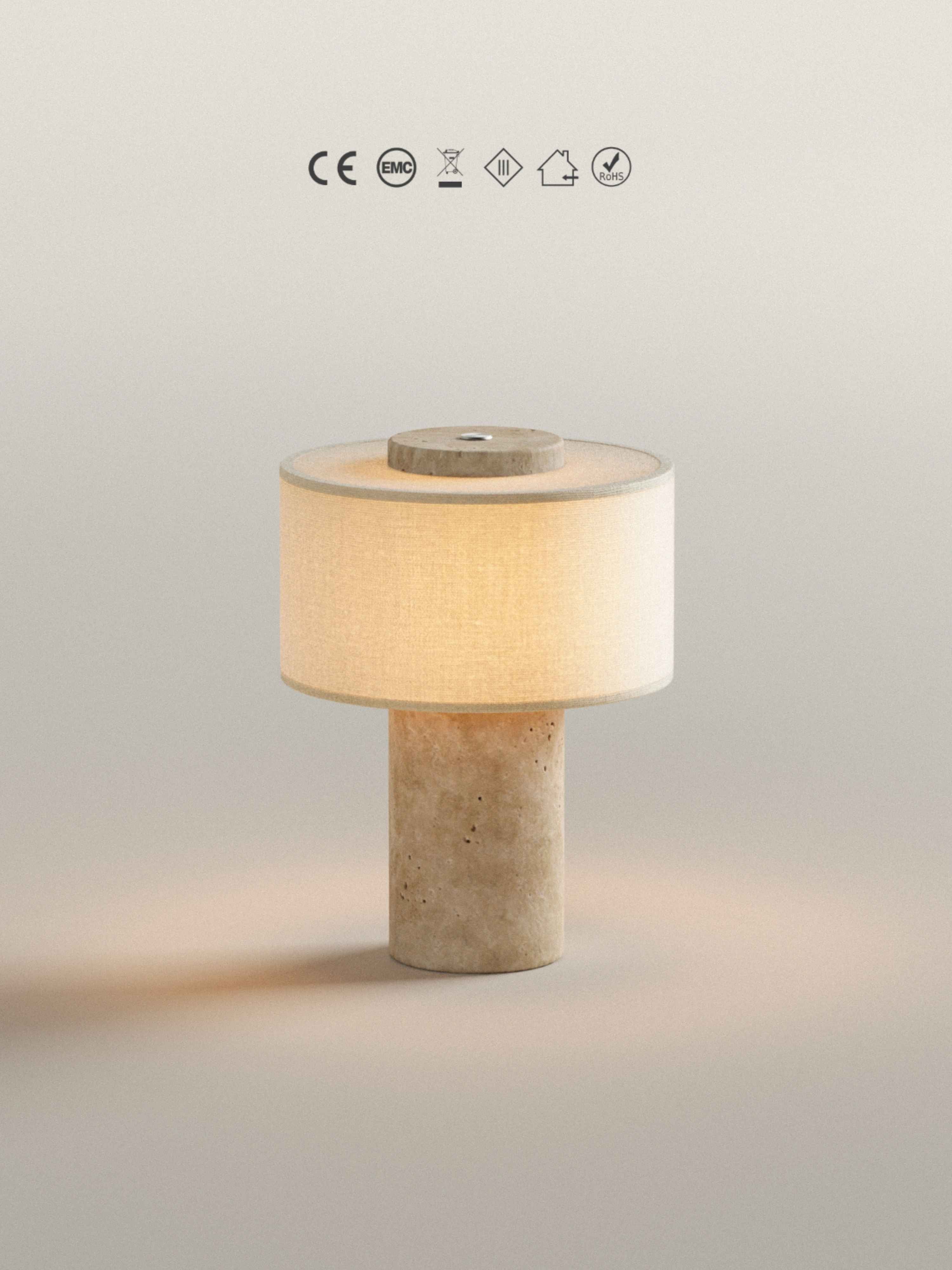 Auríe Portable Lamp | Travertine Stone & Linen