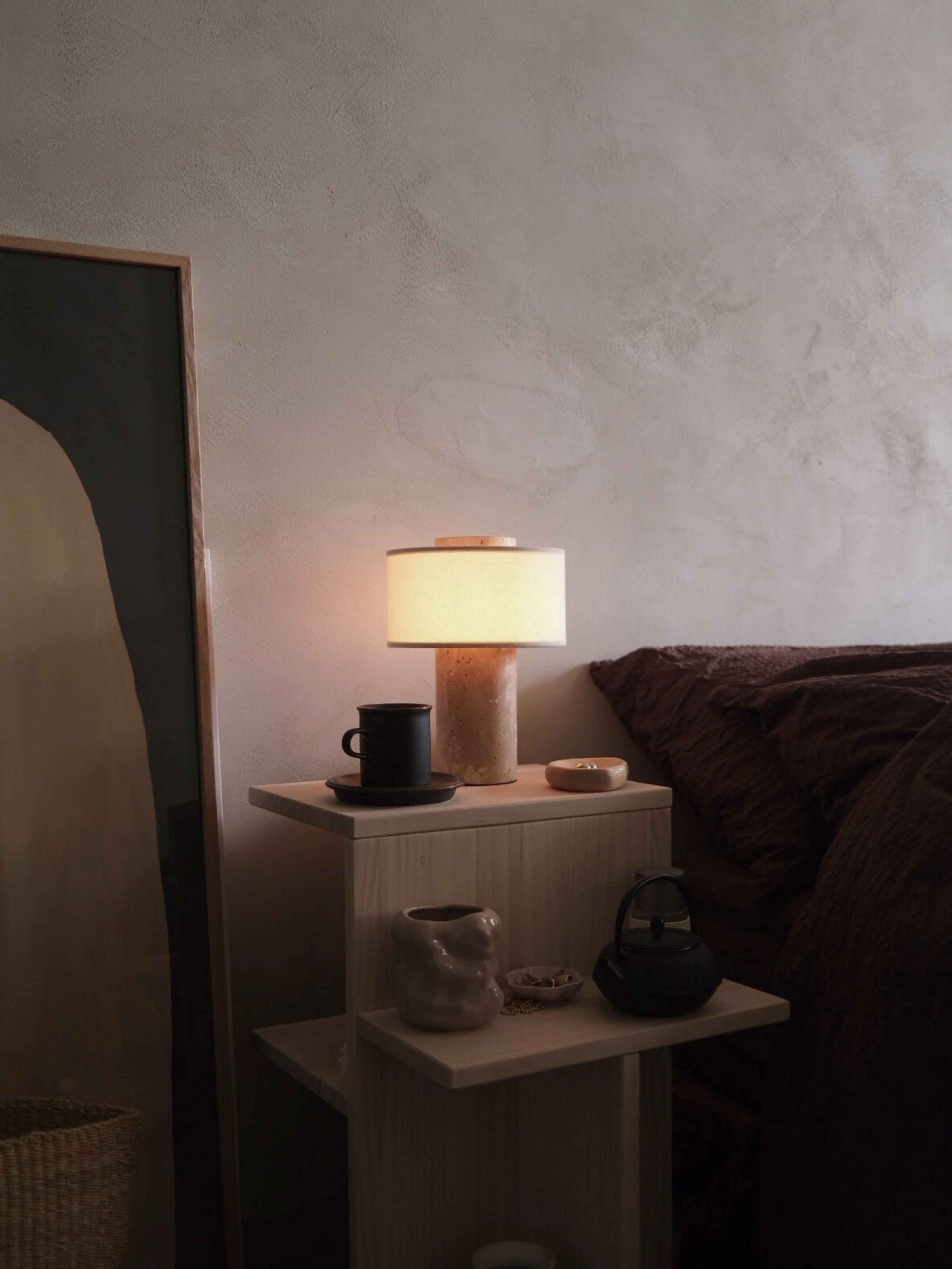 Auríe Portable Lamp | Travertine Stone & Linen