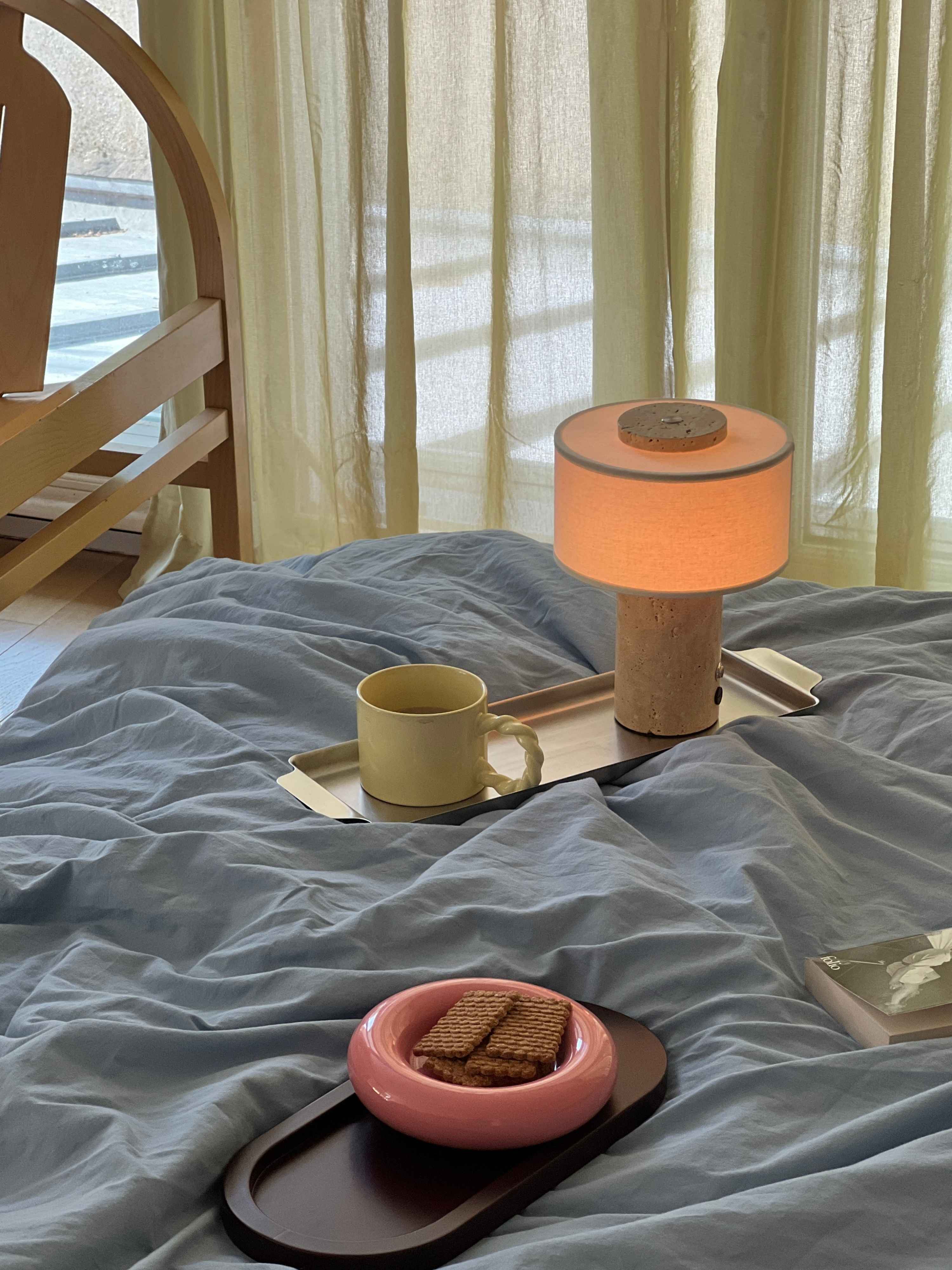 Auríe Portable Lamp | Travertine Stone & Linen