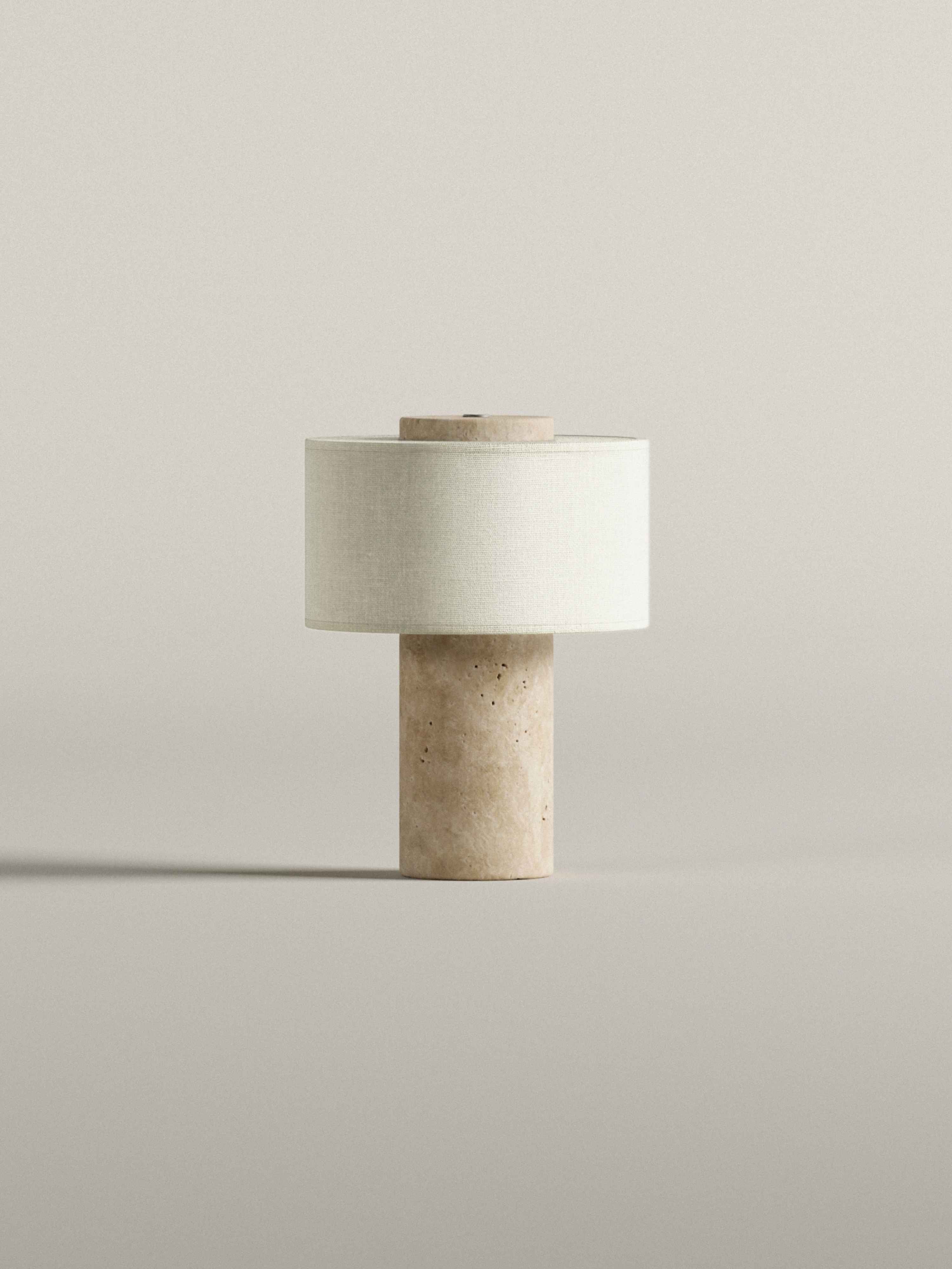 Auríe Portable Lamp | Travertine Stone & Linen