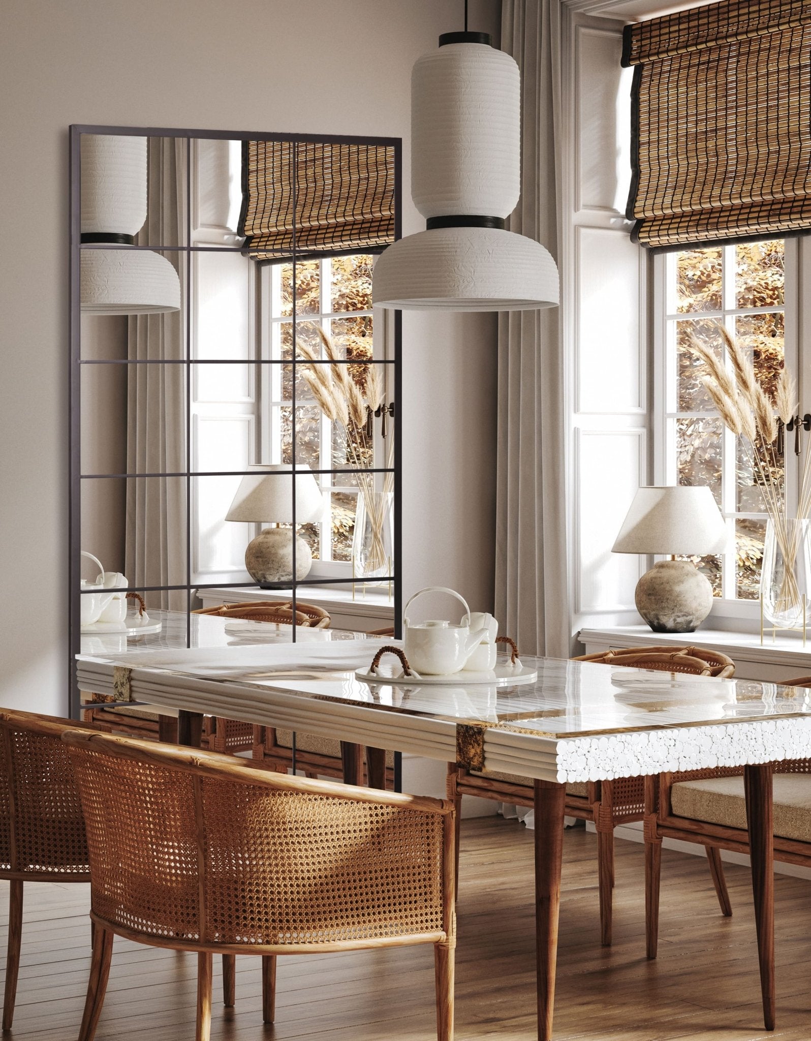 Grid Mirror No.2 | Schwarzer Spiegel mit Eisenrahmen 200 × 100 cm - Blossholm