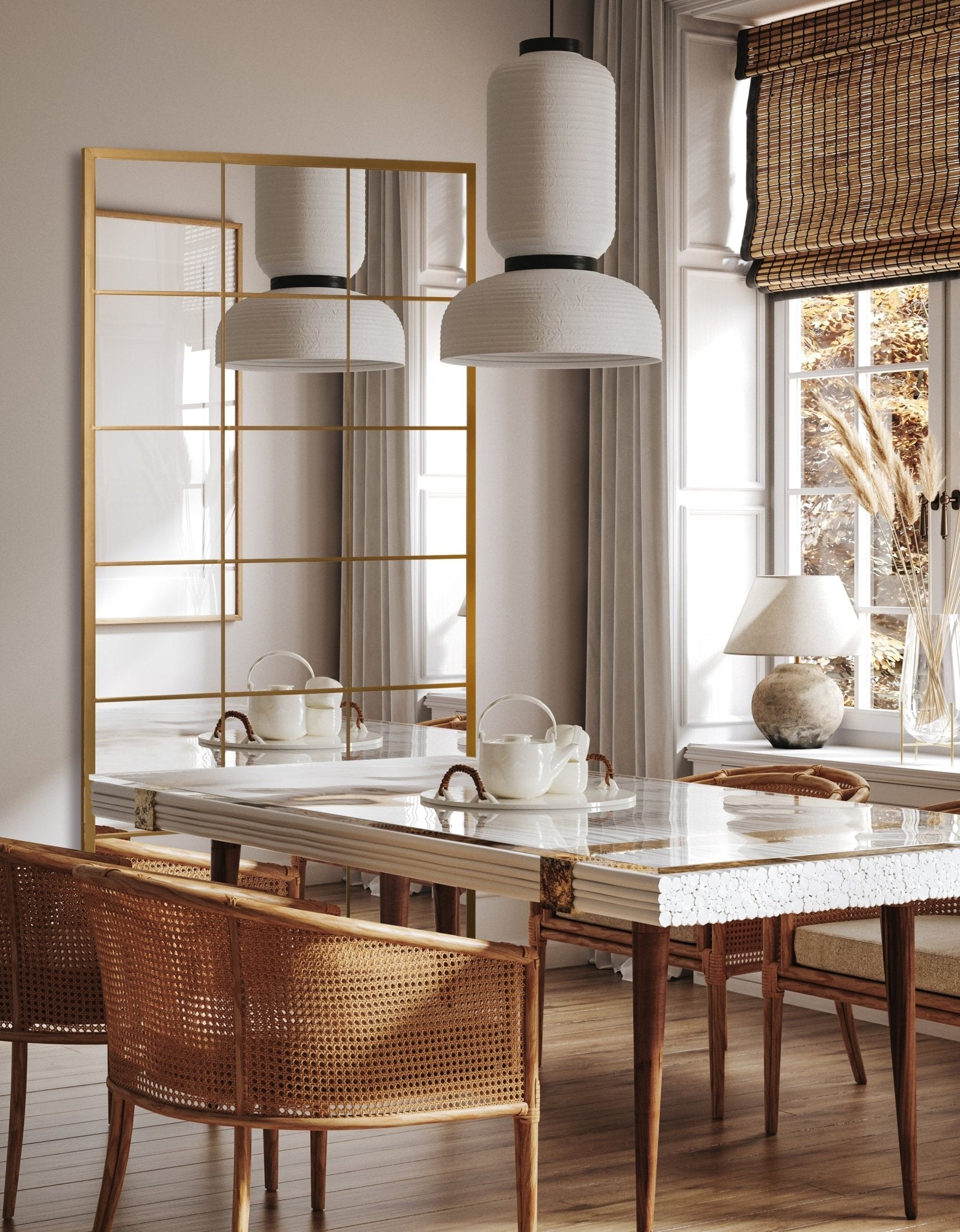 Grid Mirror No.2 | Spiegel mit Eisenrahmen und Goldfinish 200 × 100 cm - Blossholm