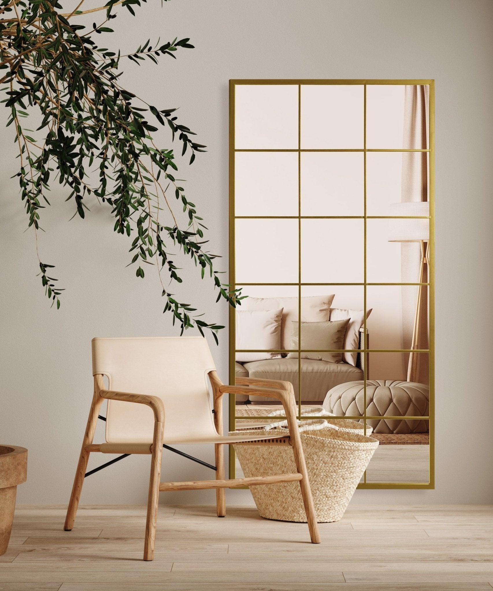 Grid Mirror No.3 | Goldspiegel mit Eisenrahmen 180 × 90 cm - Blossholm