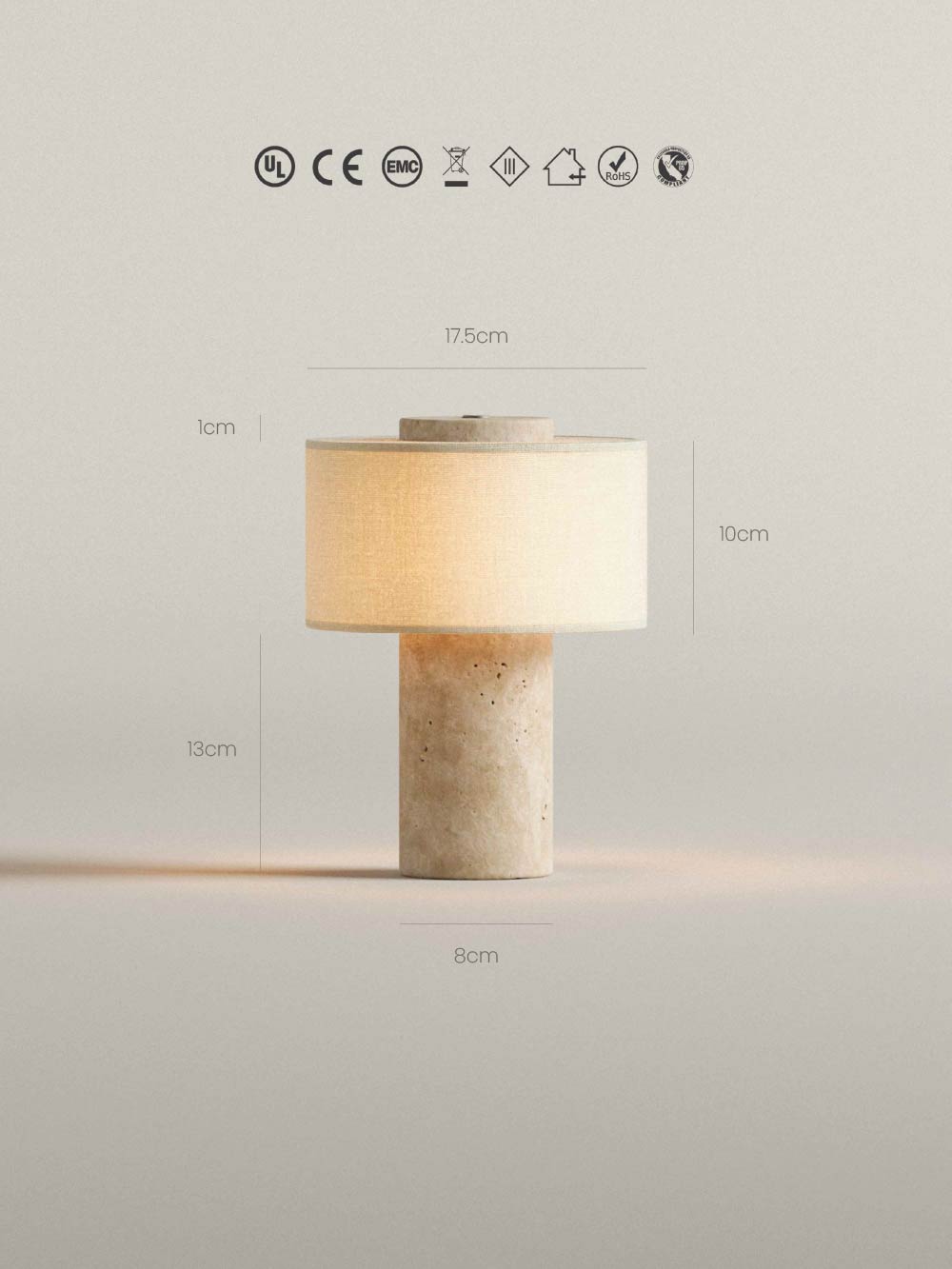 Auríe Tragbare Lampe | Travertinstein & Leinen