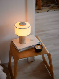 Auríe Portable Lamp | Travertine Stone & Linen