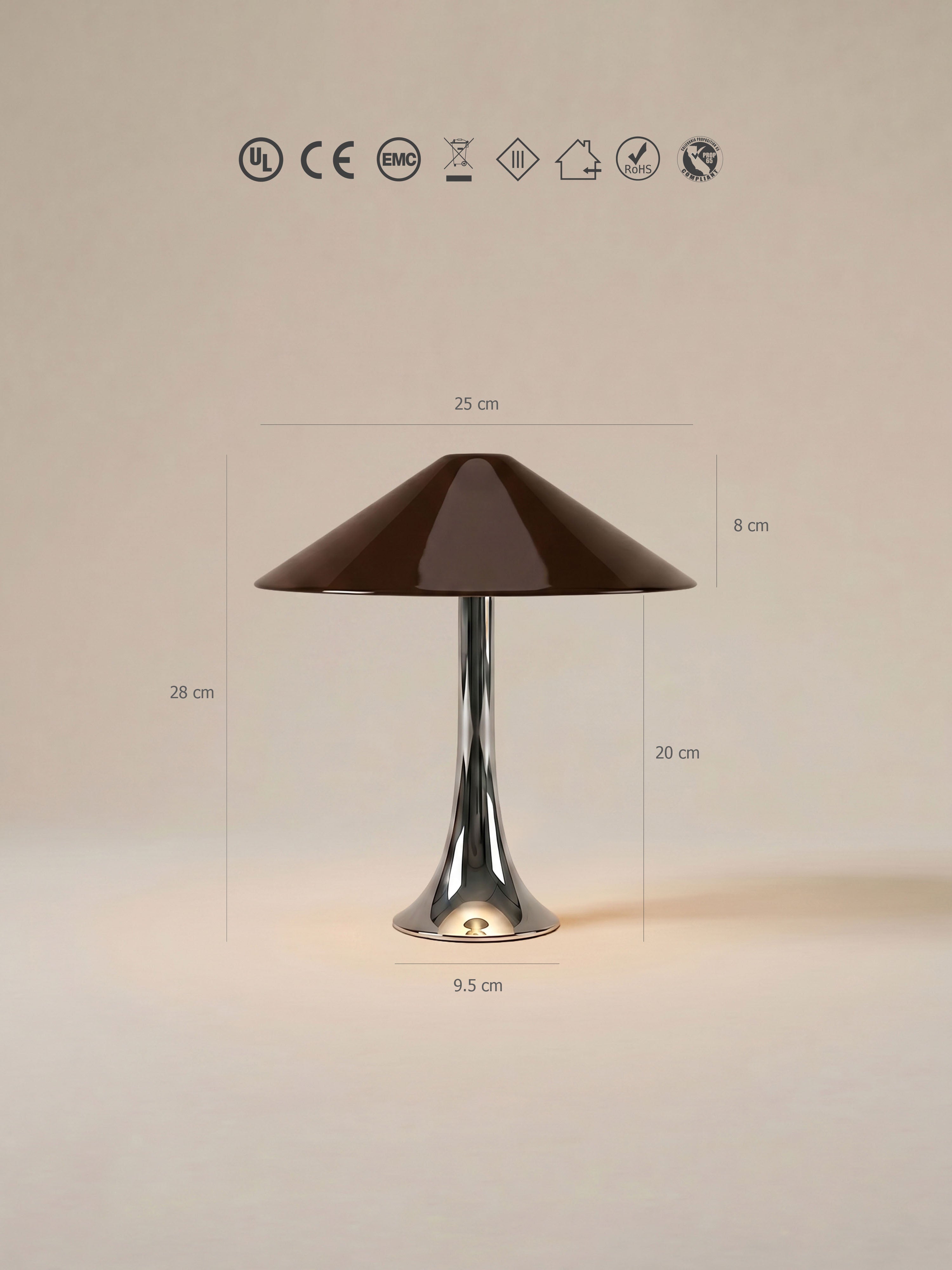 Nova Große Tragbare Lampe | Chrom & Tiefbraun