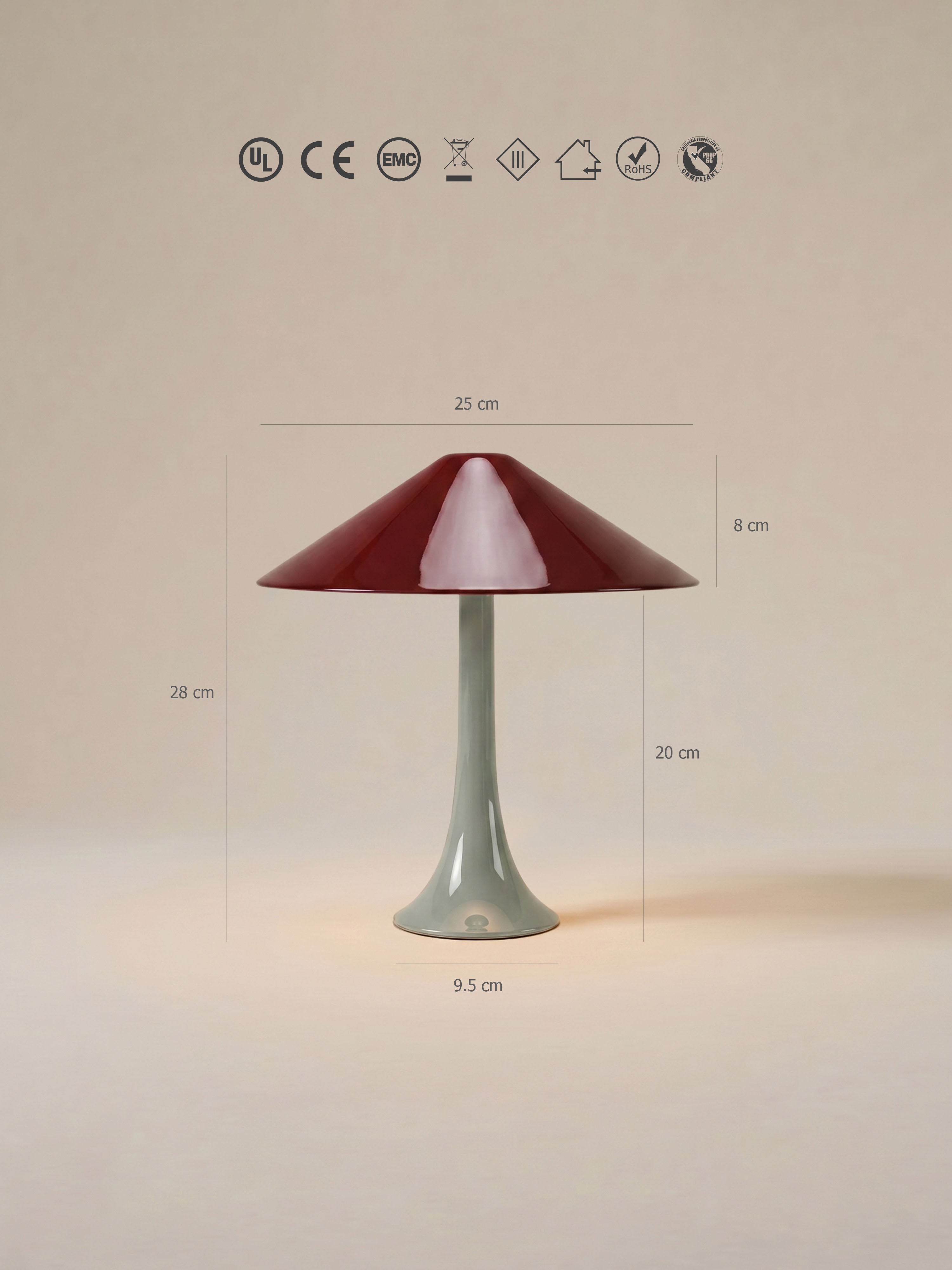 Nova Große Tragbare Lampe | Salbeigrün & Burgunderroter Schirm