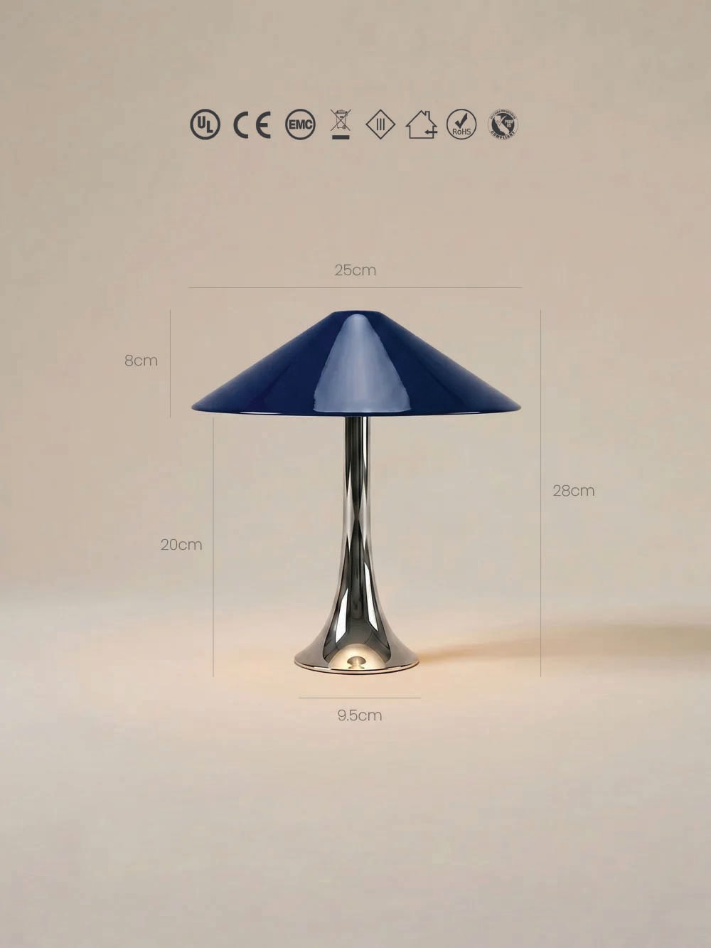 Nova Large Portable Lamp | Chrome & Dark Blue