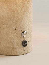 Auríe Portable Lamp | Travertine Stone & Linen