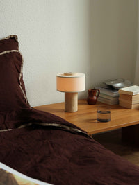 Auríe Portable Lamp | Travertine Stone & Linen