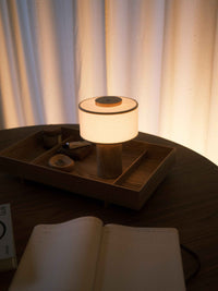 Auríe Portable Lamp | Travertine Stone & Linen