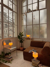 Auríe Portable Lamp | Travertine Stone & Linen