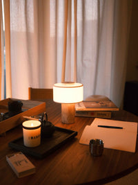 Auríe Portable Lamp | Travertine Stone & Linen