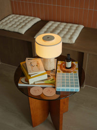 Auríe Portable Lamp | Travertine Stone & Linen