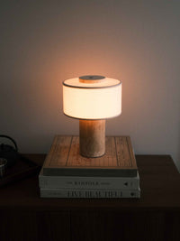 Auríe Portable Lamp | Travertine Stone & Linen