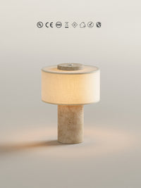 Auríe Portable Lamp | Travertine Stone & Linen