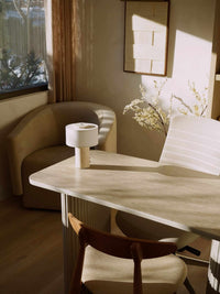Auríe Portable Lamp | Travertine Stone & Linen